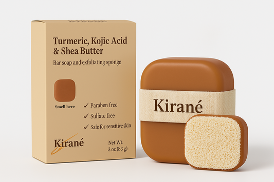 Kirane's Turmeric Kojic Acid & Shea Butter Brightening Soap with Built-In Exfoliating Sponge, Dark Spot Remover