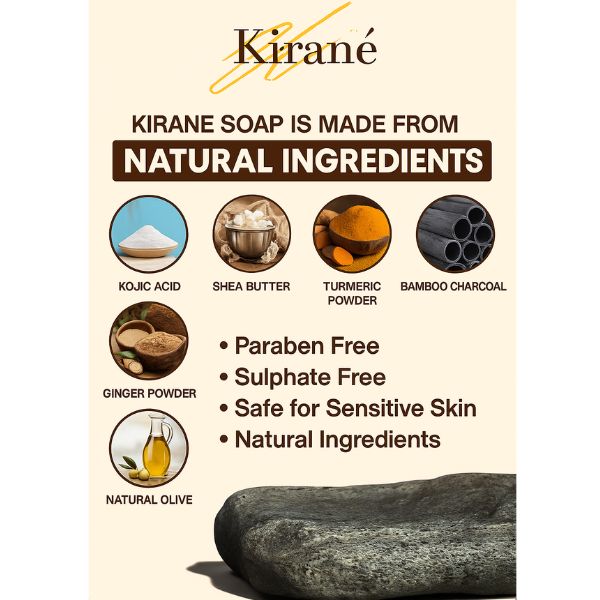 Kirane Turmeric Shea Butter & Kojic Acid Brightening Soap with Built-In Exfoliating Sponge, Dark Spot Remover