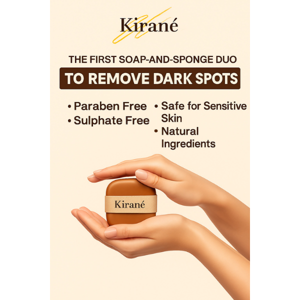 Kirane Turmeric Shea Butter & Kojic Acid Brightening Soap with Built-In Exfoliating Sponge, Dark Spot Remover